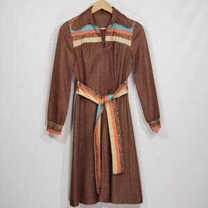 Unbranded  Vintage Zipfront Belted Dress  Vintage Size 10  - see measurements